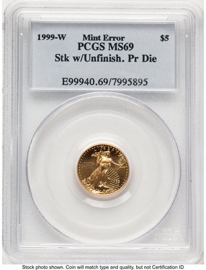 1999-W Gold Eagle 1/10 oz Unfinished Proof Dies Blue Label PCGS PR69