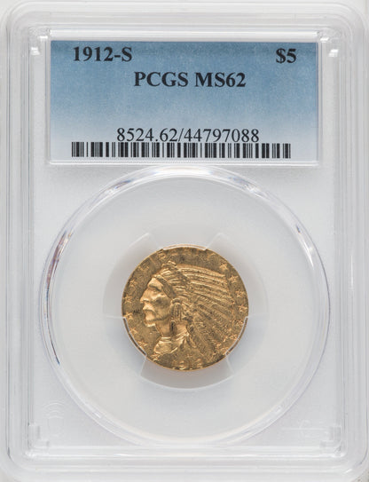 1912-S $5 Indian Half Eagle PCGS MS62
