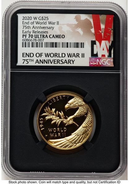 2020-W 1/2 oz Proof Gold End of World War II 75th Anniversary ER V-Day Label Modern Issues NGC MS70