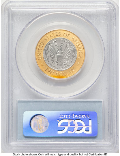 2000-W $10 Library of Congress Bi-Metallic Gold 0.2509 oz and Platinum 0.2509 oz US Vault Collection Blue Label Modern Issues PCGS MS70