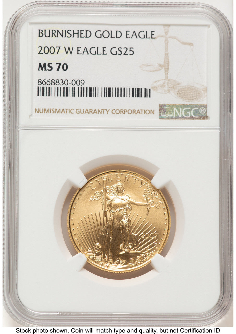 2007-W Burnished Gold Eagle 1/2 oz 0.50 oz Brown Label NGC MS70 (768896004)