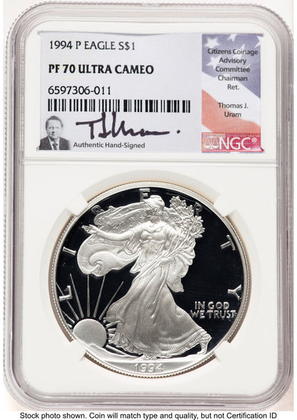 1994-P Proof Silver Eagle 1 oz Thomas Uram NGC PF70
