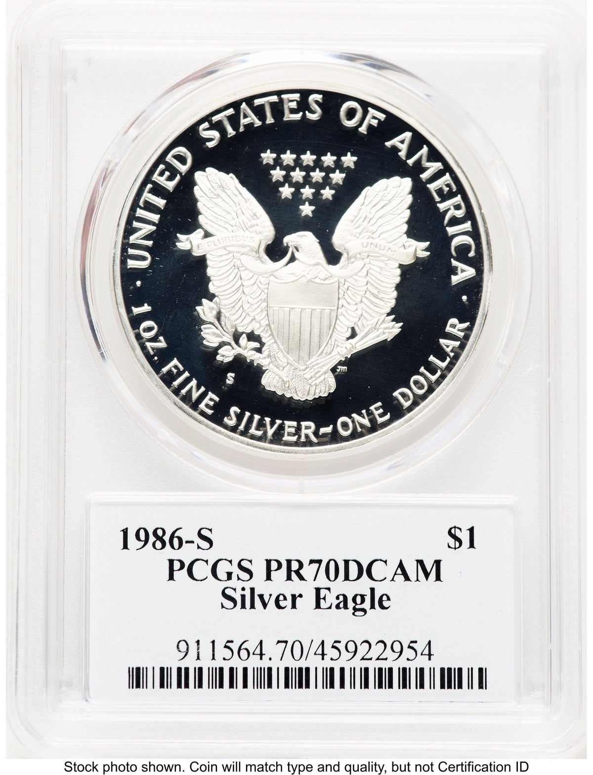 1986-S Proof Silver Eagle 1 oz TD Rogers PCGS PR70