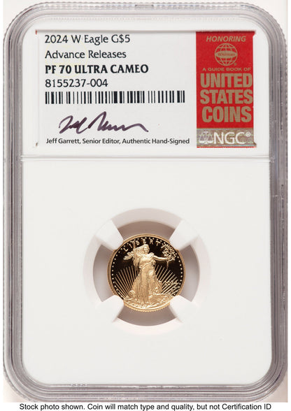 2024-W Proof Gold Eagle 1/10 oz AR Jeff Garrett Red Book NGC PF70