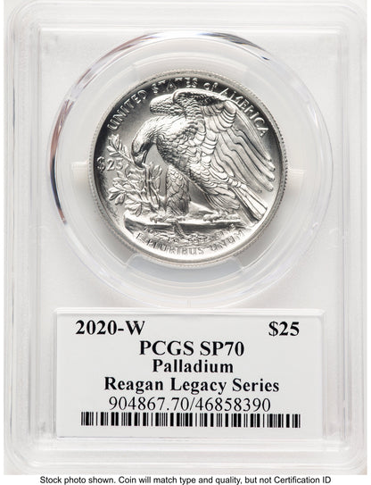 2020-W Palladium Eagle 1 oz Burnished Reagan Legacy Series Michael Reagan Picture PCGS MS70