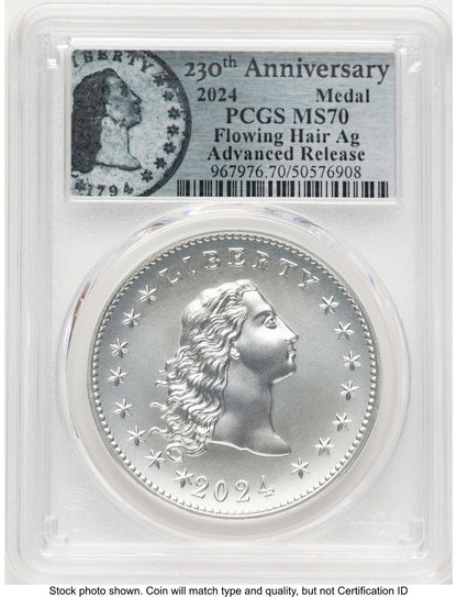 2024-(P) Silver 230th Anniversary Flowing Hair Medal AR Flowing Hair Label Modern Commemoratives PCGS MS70 (772852079)