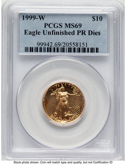 1999-W Gold Eagle 1/4 oz Unfinished Proof Dies Blue Label PCGS PR69