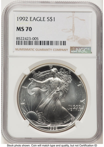 1992 Silver Eagle Brown Label NGC MS70
