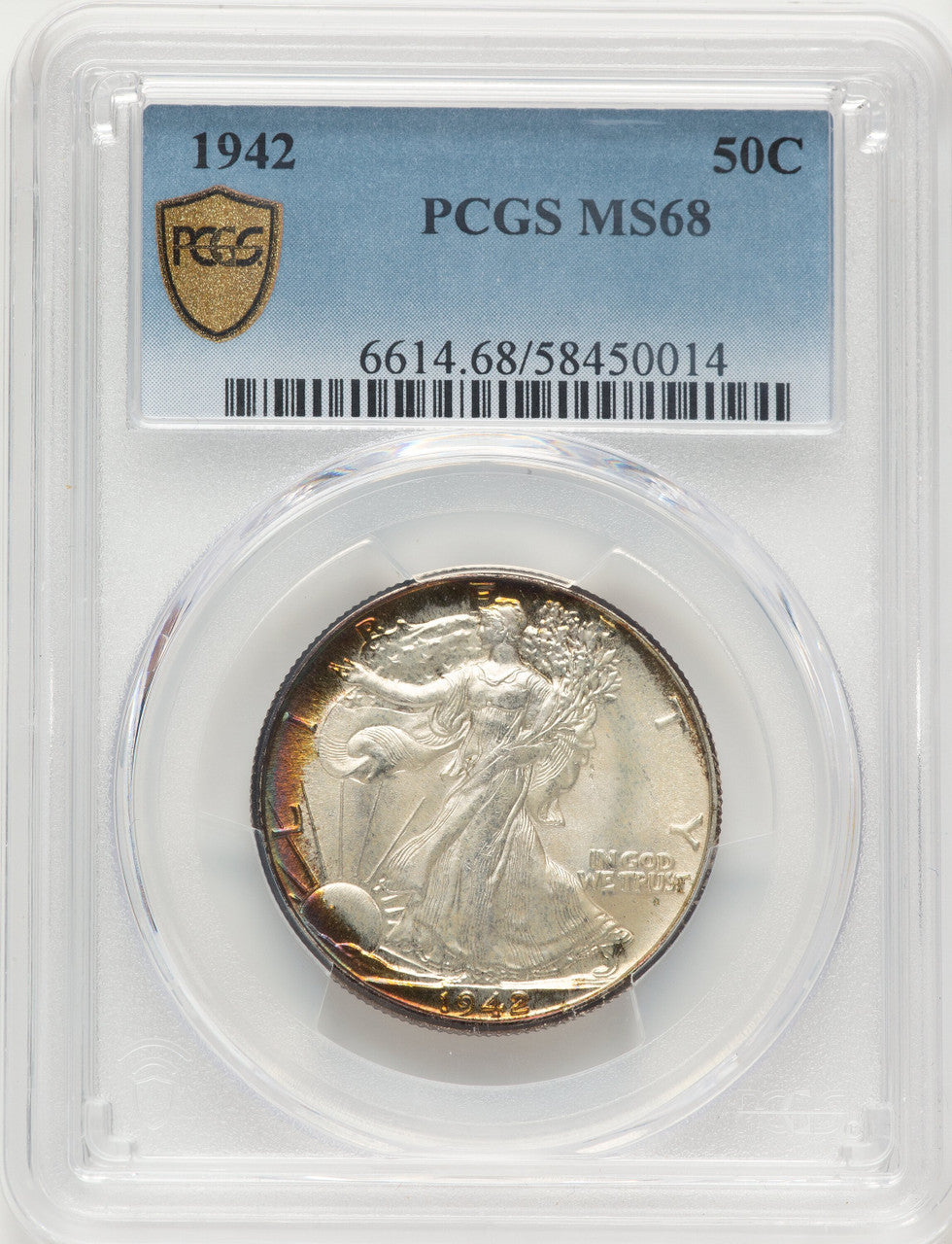 1942 50C Blue Gradient Walking Liberty Half Dollar PCGS MS68