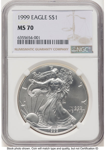 1999 Silver Eagle Brown Label NGC MS70