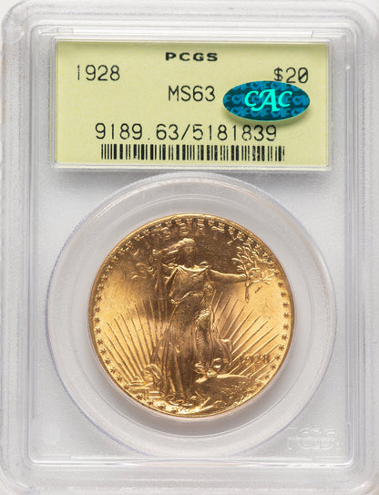 1928 $20 CAC Saint-Gaudens Double Eagle PCGS MS63