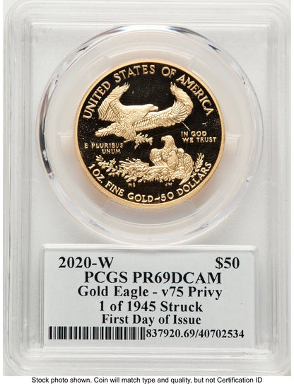 2020-W Proof Gold Eagle V75 Privy One of 1945 Struck 1 oz FDI Clifton Truman Daniel PCGS PR69