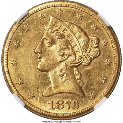 1876-CC $5 Liberty Half Eagle NGC AU58 (777873007)