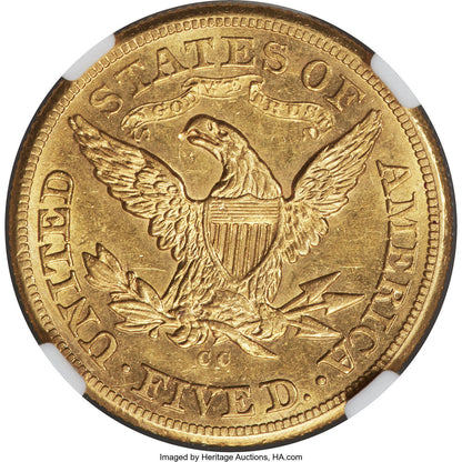 1876-CC $5 Liberty Half Eagle NGC AU58 (777873007)