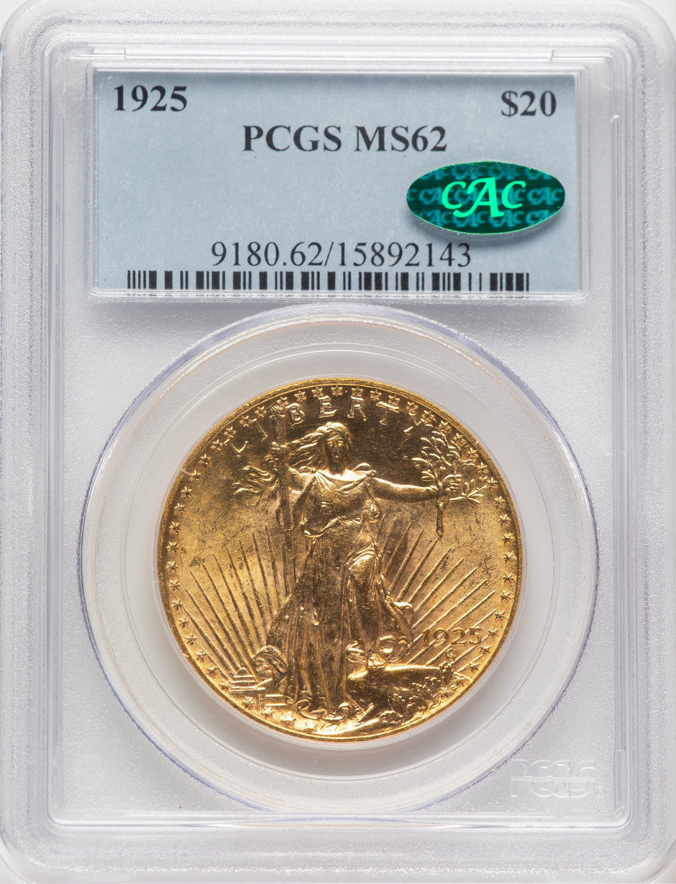 1925 $20 CAC Saint-Gaudens Double Eagle PCGS MS62