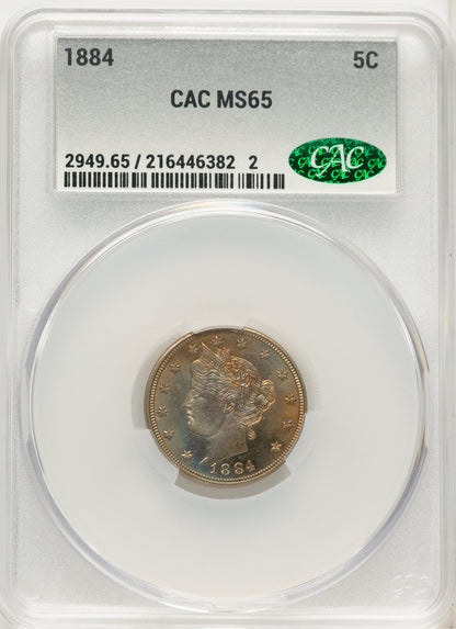 1884 5C Liberty Nickel CACG MS65