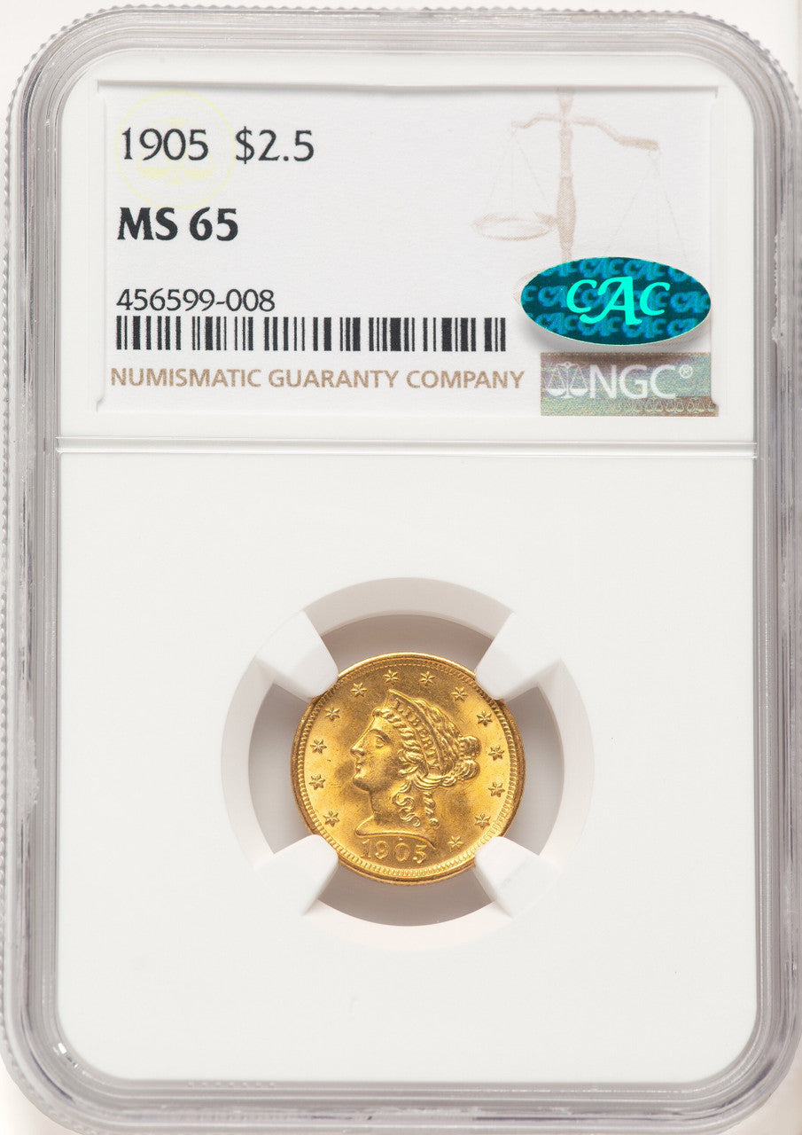 1905 $2.50 CAC Liberty Quarter Eagle NGC MS65