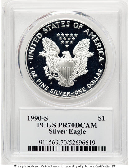1990-S Proof Silver Eagle 1 oz TD Rogers PCGS PR70 (781017122)