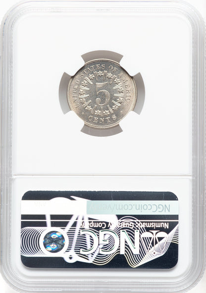 1866 5C RAYS Shield Nickel NGC MS66+