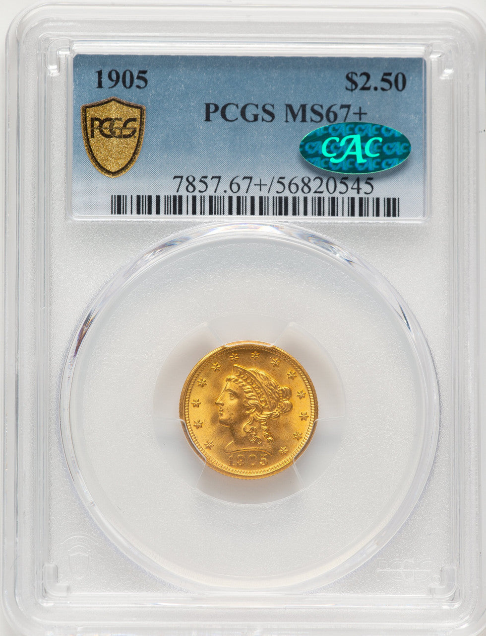 1905 $2.50 CAC Liberty Quarter Eagle PCGS MS67+
