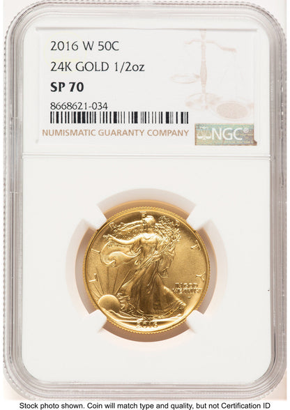 2016-W 50C Walking Liberty 100th Anniversary Gold Centennial Brown Label NGC MS70