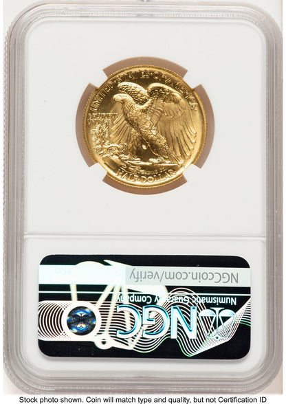 2016-W 50C Walking Liberty 100th Anniversary Gold Centennial Brown Label NGC MS70