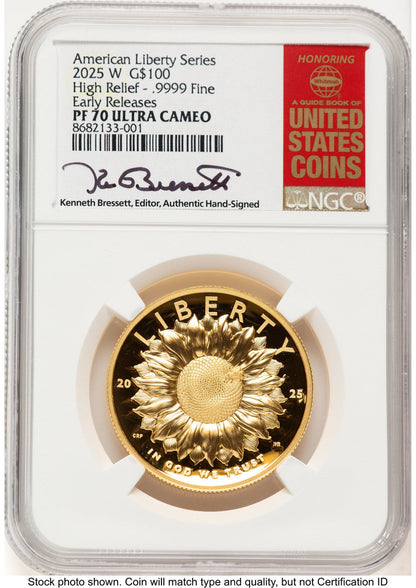 2025-W G$100 American Liberty High Relief ER Kenneth Bressett Red Book NGC PF70 (782126012)