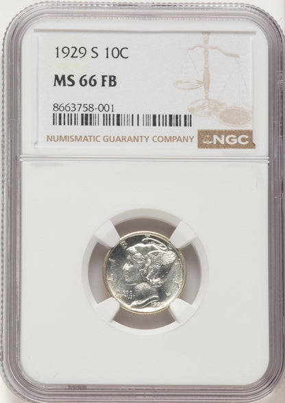 1929-S 10C FB Mercury Dime NGC MS66