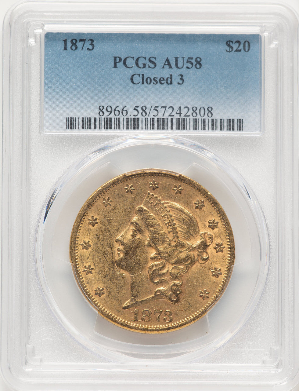 1873 $20 CLOSED 3 Liberty Double Eagle PCGS AU58 (782878006)