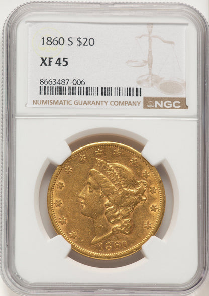 1860-S $20 Liberty Double Eagle NGC XF45