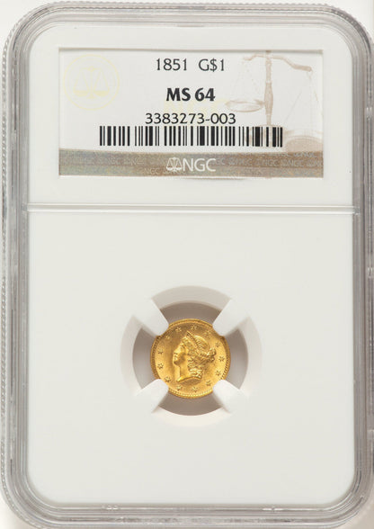 1851 G$1 Gold Dollar NGC MS64