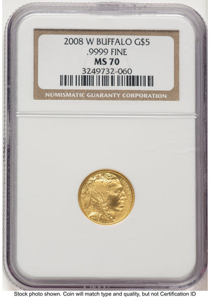 2008-W Burnished Gold Buffalo 1/10 oz Brown Label NGC MS70