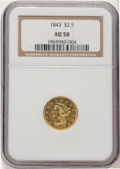 1843 $2.50 Liberty Quarter Eagle NGC AU58 (783972019)