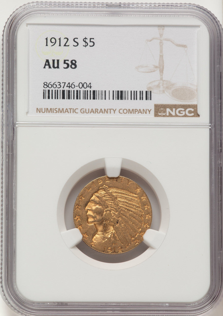 1912-S $5 Indian Half Eagle NGC AU58