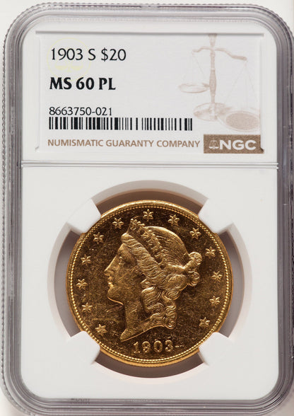 1903-S $20 PL Liberty Double Eagle NGC MS60