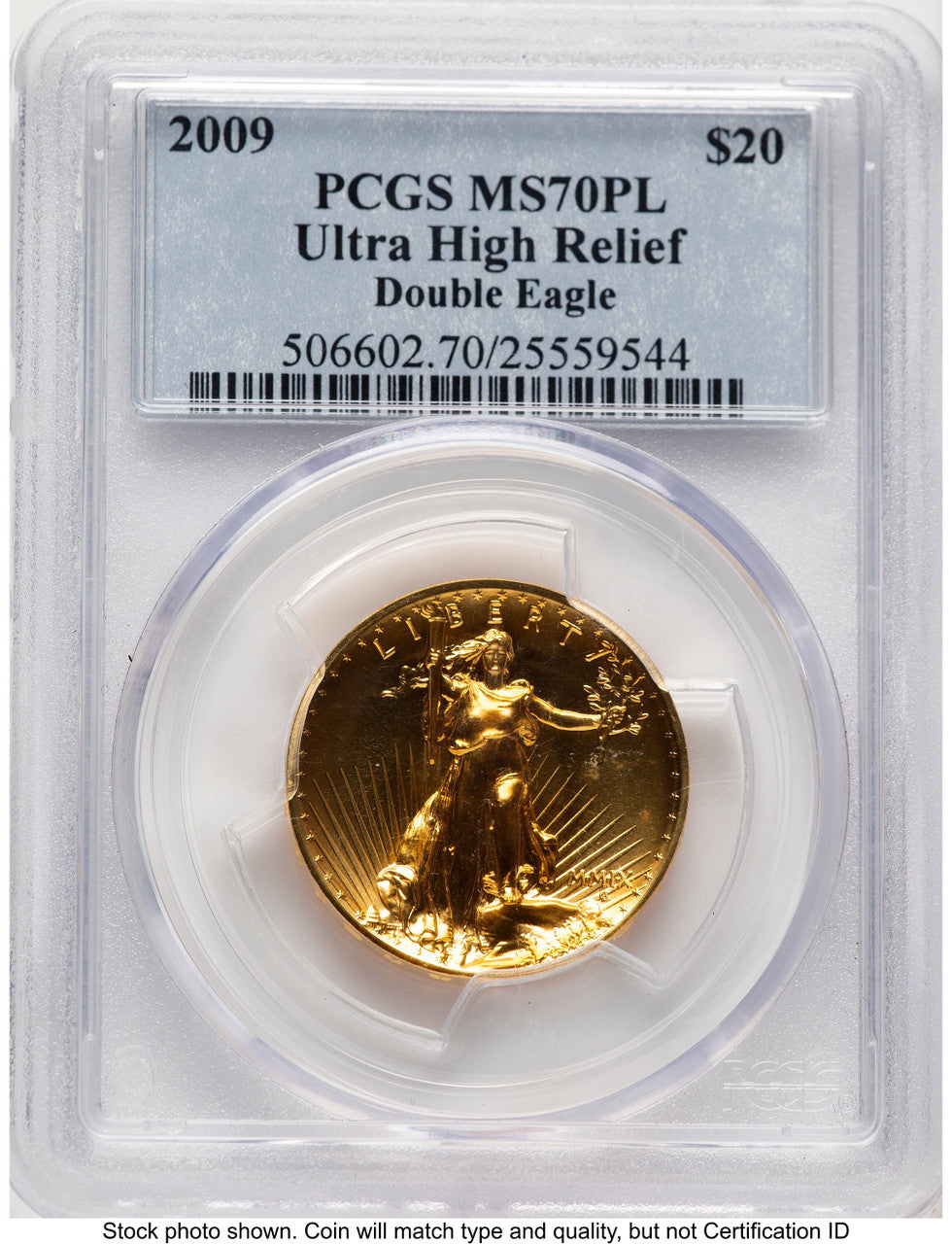 2009 G$20 Ultra High Relief PL Blue Label PCGS MS70