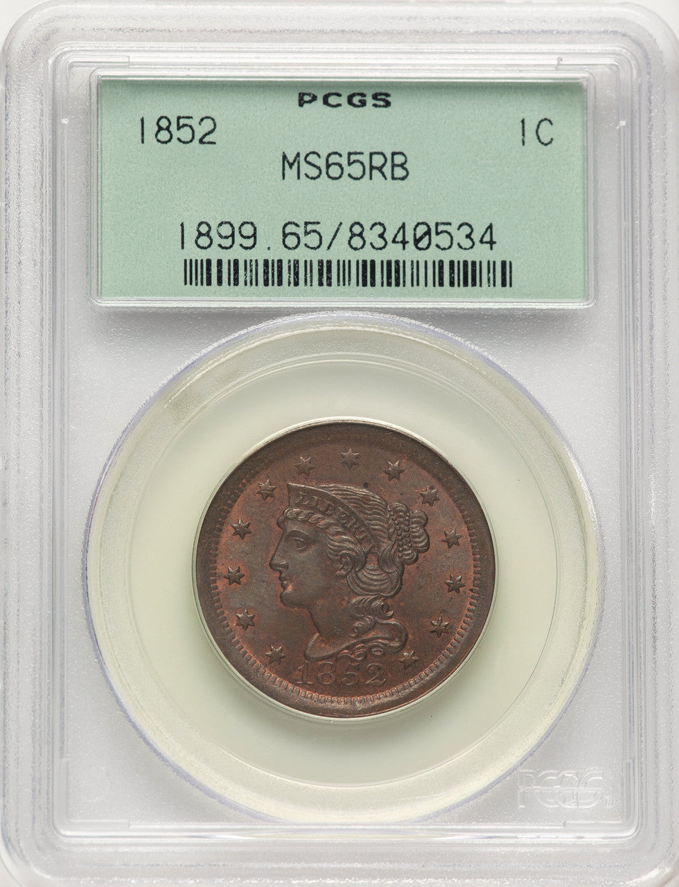 1852 1C RB Large Cent PCGS MS65