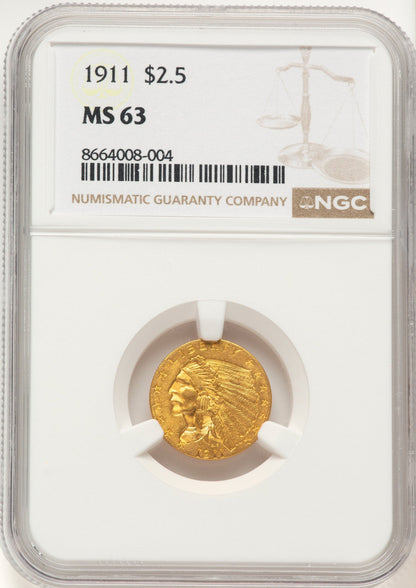 1911 $2.50 Indian Quarter Eagle NGC MS63
