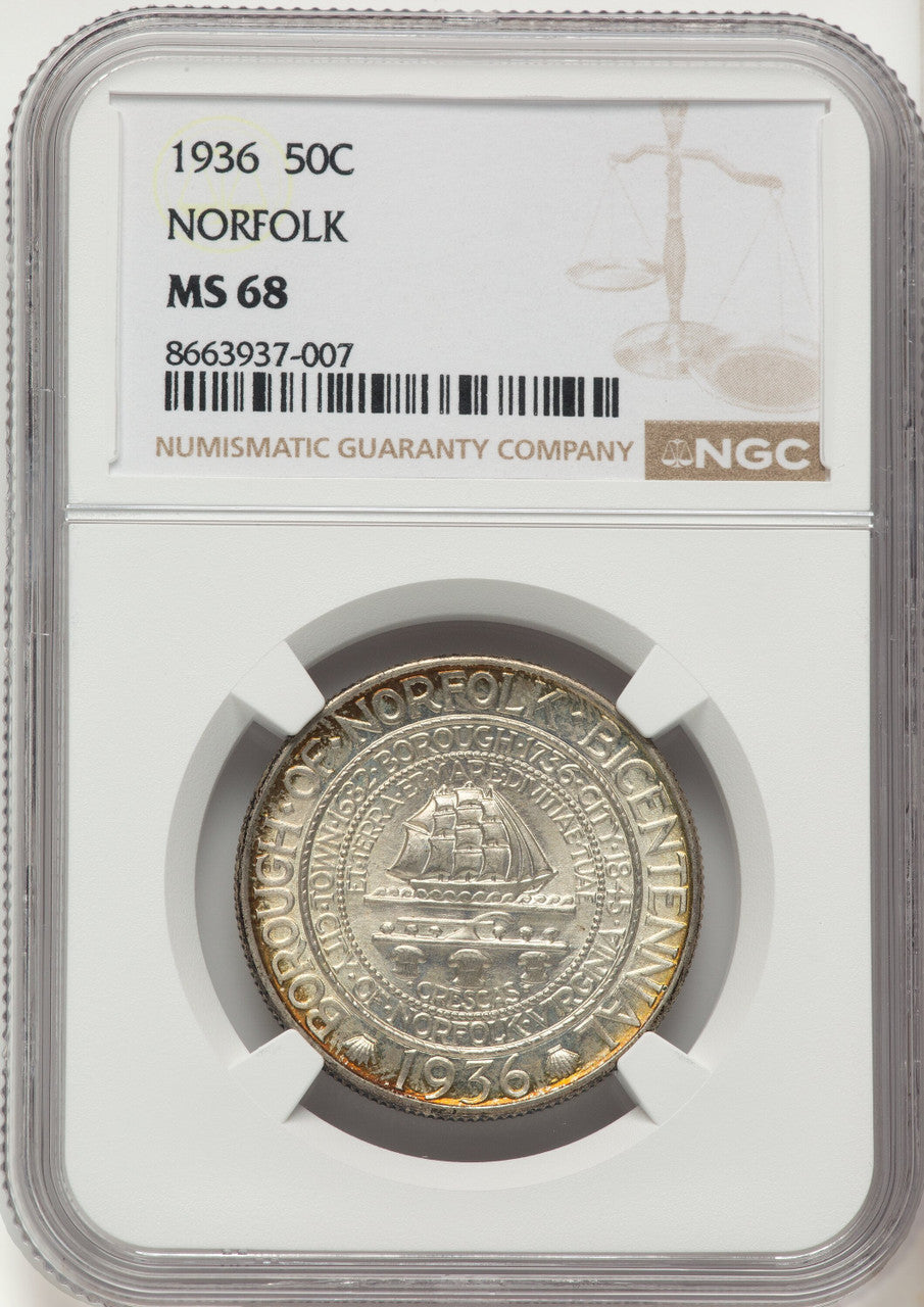 1936 50C Norfolk Commemorative Silver NGC MS68
