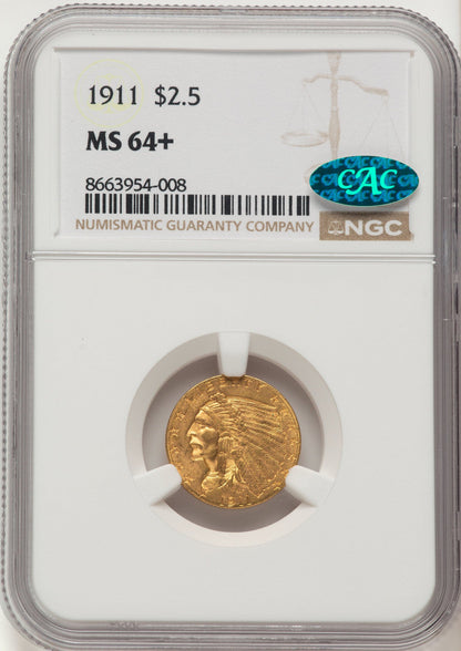 1911 $2.50 CAC Indian Quarter Eagle NGC MS64+