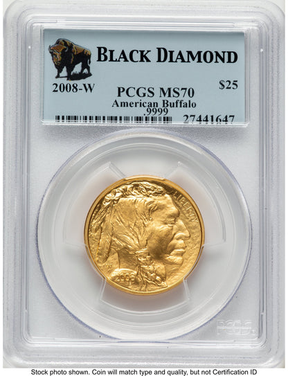 2008-W Burnished Gold Buffalo 1/2 oz Black Diamond Bison Label PCGS MS70