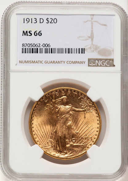 1913-D $20 Saint-Gaudens Double Eagle NGC MS66