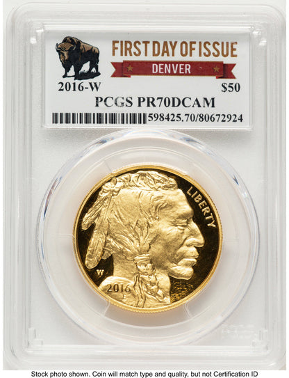 2016-W Proof Gold Buffalo 1 oz FDI Bison Label Denver PCGS PR70