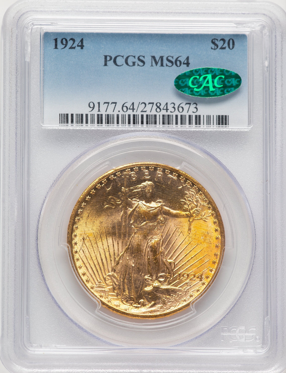 1924 $20 Saint CAC Saint-Gaudens Double Eagle PCGS MS64