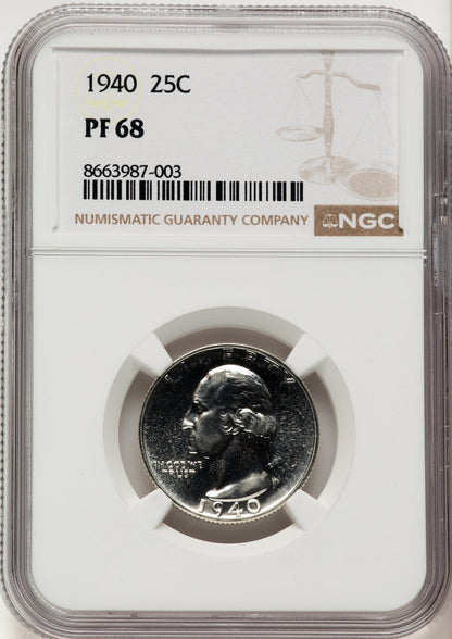 1940 25C Proof Washington Quarter NGC PR68