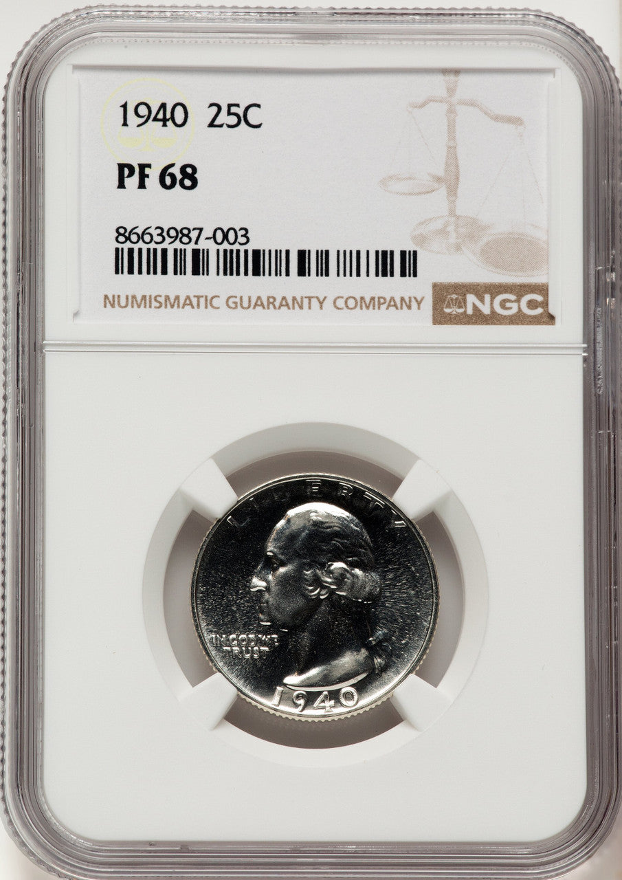 1940 25C Proof Washington Quarter NGC PR68