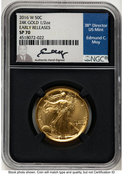 2016-W 50C Walking Liberty 100th Anniversary Gold Centennial ER NGC MS70 Ed Moy