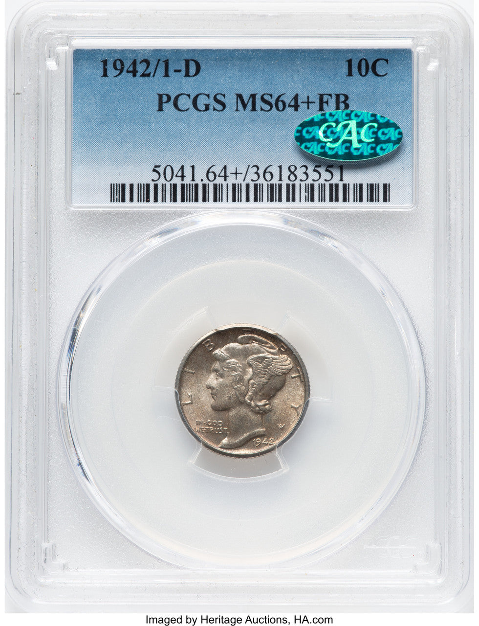 1942/1-D 10C FS-101 FB CAC Mercury Dime PCGS MS64+