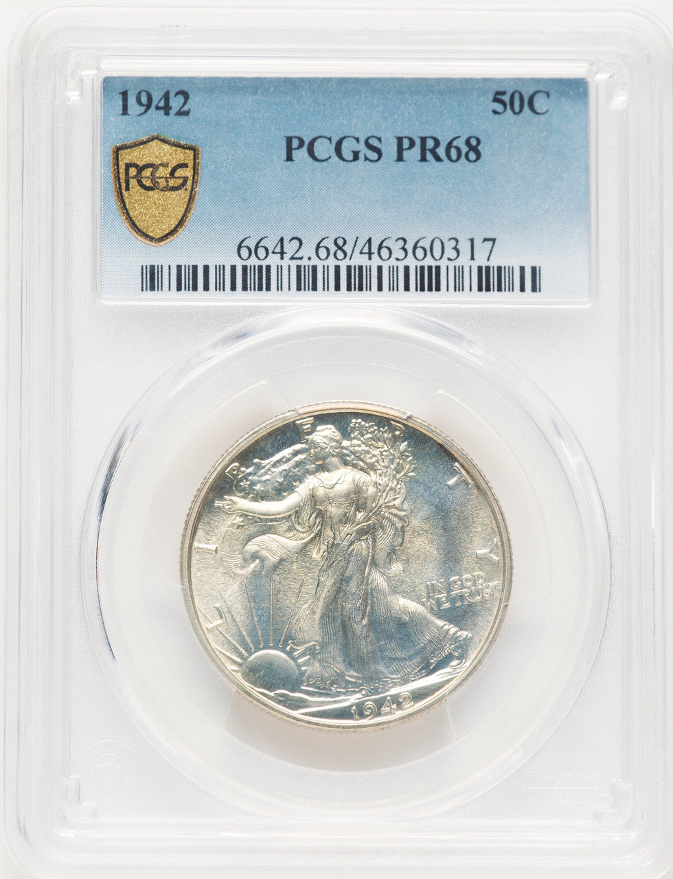 1942 50C Proof Walking Liberty Half Dollar PCGS PR68