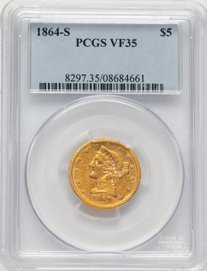 1864-S $5 Liberty Half Eagle PCGS VF35